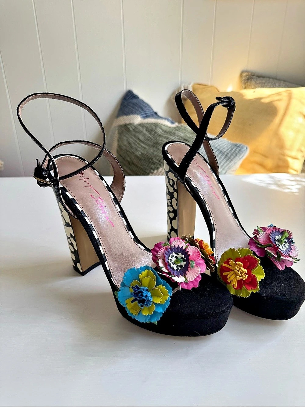 Betsey johnson Floral Platform Heels in Black & White